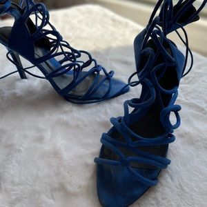 Zara blue suede lace up heels